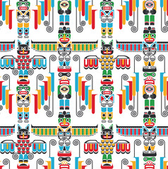 Fototapeta na wymiar American indians totem pattern seamless design illustration