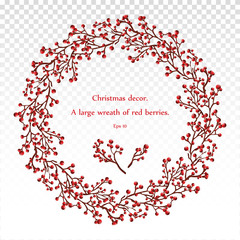 Obraz premium Christmas and New Year holidays concept with wreath from red berries. Christmas greeting card, top view.Vector. Eps 10