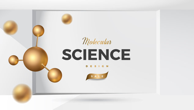 3d molecules vector design. Science abstract background with molecular structure. Atoms model illustration, scientific banner for medicine, biology, chemistry or physics template