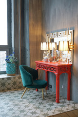 Red fashion make up comfy table for woman with mirror