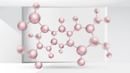 3d molecules vector design. Science abstract illustration background with molecular structure. Atoms model, scientific banner for medicine, biology, chemistry or physics template