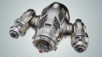 Futuristic alien ship or very detailed battle drone. Isolated on color background. 3d render