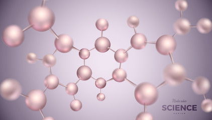 3d molecules vector design. Science abstract illustration background with molecular structure. Atoms model, scientific banner for medicine, biology, chemistry or physics template