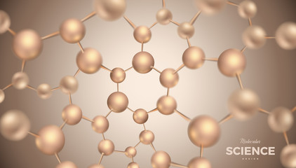 3d molecules vector design. Science abstract background with molecular structure. Atoms model illustration, scientific banner for medicine, biology, chemistry or physics template