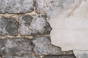 Urban background, ruined industrial brick wall with copy space. Old grunge wall texture. The conceptual background