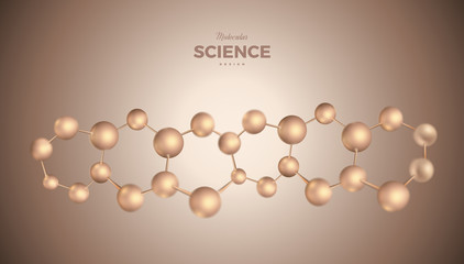 3d DNA molecule vector design. Science abstract background with molecular structure. Atoms model illustration, scientific banner for medicine, biology, chemistry or physics template