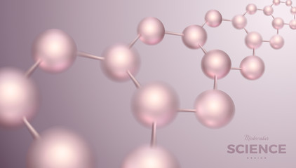 3d DNA molecule vector design. Science abstract background with molecular structure. Atoms model illustration, scientific banner for medicine, biology, chemistry or physics template