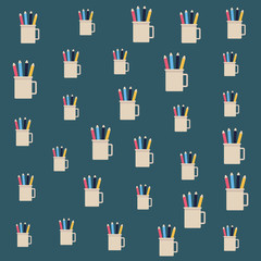Pencils in cup office pattern background