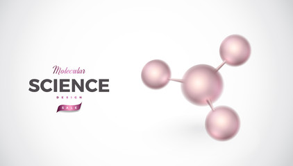 Science abstract vector background design with molecular structure. 3d molecules or atoms model illustration, scientific banner for medicine, biology, chemistry or physics template