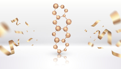 Science abstract vector background design with DNA molecular structure. 3d molecules or atoms model illustration, scientific banner for medicine, biology, chemistry or physics template