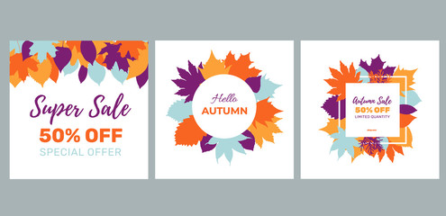 set of autumn sale banners