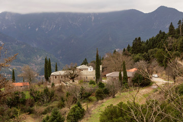 Fototapeta na wymiar The lonely monastery in the mountains