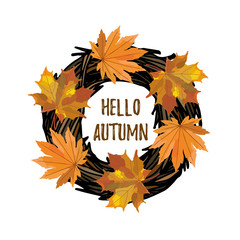 Autumn leaves wreath with hello autumn text