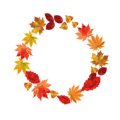 Autumn leaves wreath isolated on white