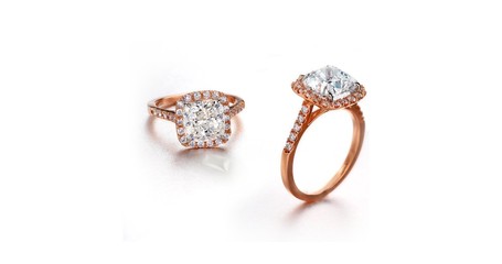 Cushion Cut Diamond Ring in Pave Set in Rose Gold