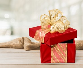 Cute gift box on white background
