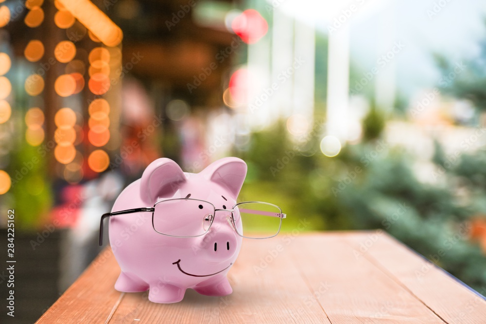 Sticker Piggy Bank Wearing Sunglasses Relaxing At The Beach