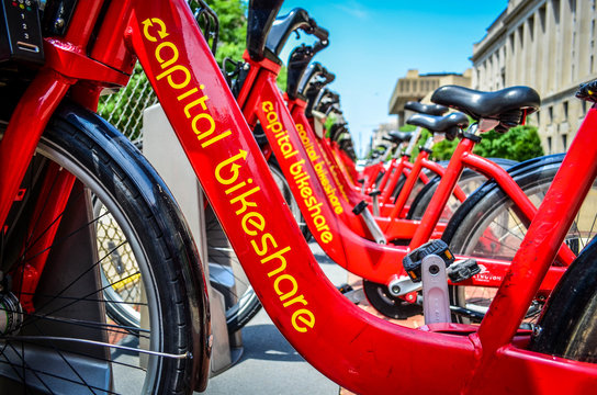 SEPTEMBER 10 2018 - WASHINGTON DC: Close up of Capital Bikeshare, a bike rental system for residents and tourists in the District of Columbia. - Image