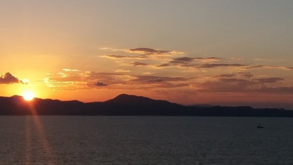 Sunset over the sea and the mountains - Santa Catarina Coast - Brazil
