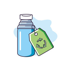 bottle and tag commercial with recycling arrows