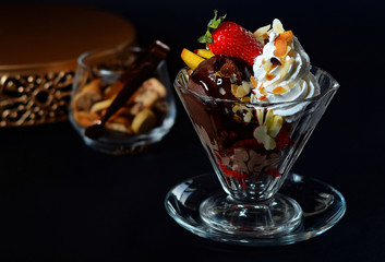 dessert with ice cream and strawberries