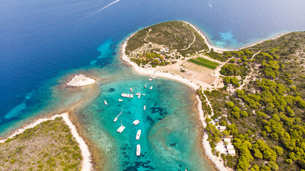 Budikovac Island off the island of Vis in Croatia where all the yachts park during the day during...