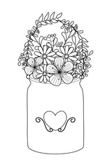 Flowers and leaves inside vase vector design