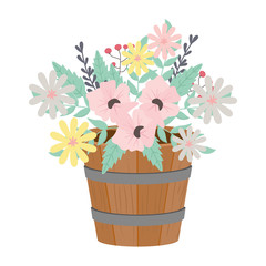 Flowers and leaves inside barrel vector design
