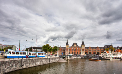 View across canal in Amsterdam with Central Station in view