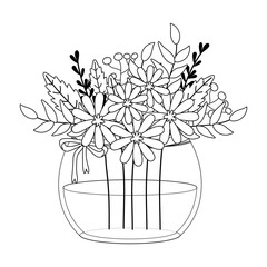 Flowers and leaves inside vase vector design