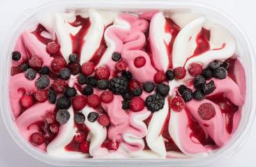  Above view of ice cream with mix of forest berries.