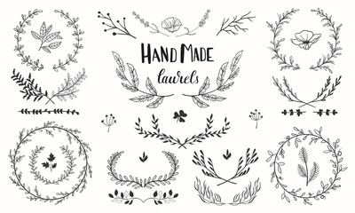 set laurel hand made vector