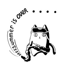 white cat with flamingo. swimming white cat in august. swimming cat. summer is over. 