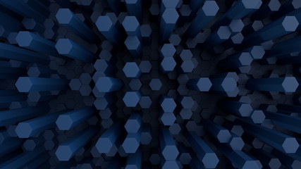 Hexagonal dark blue background texture. 3d illustration, 3d rendering