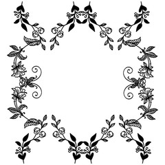 Black and white floral frame ornament on a white background, for design banner. Vector
