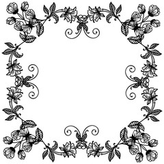 Black and white floral frame ornament on a white background, for design banner. Vector