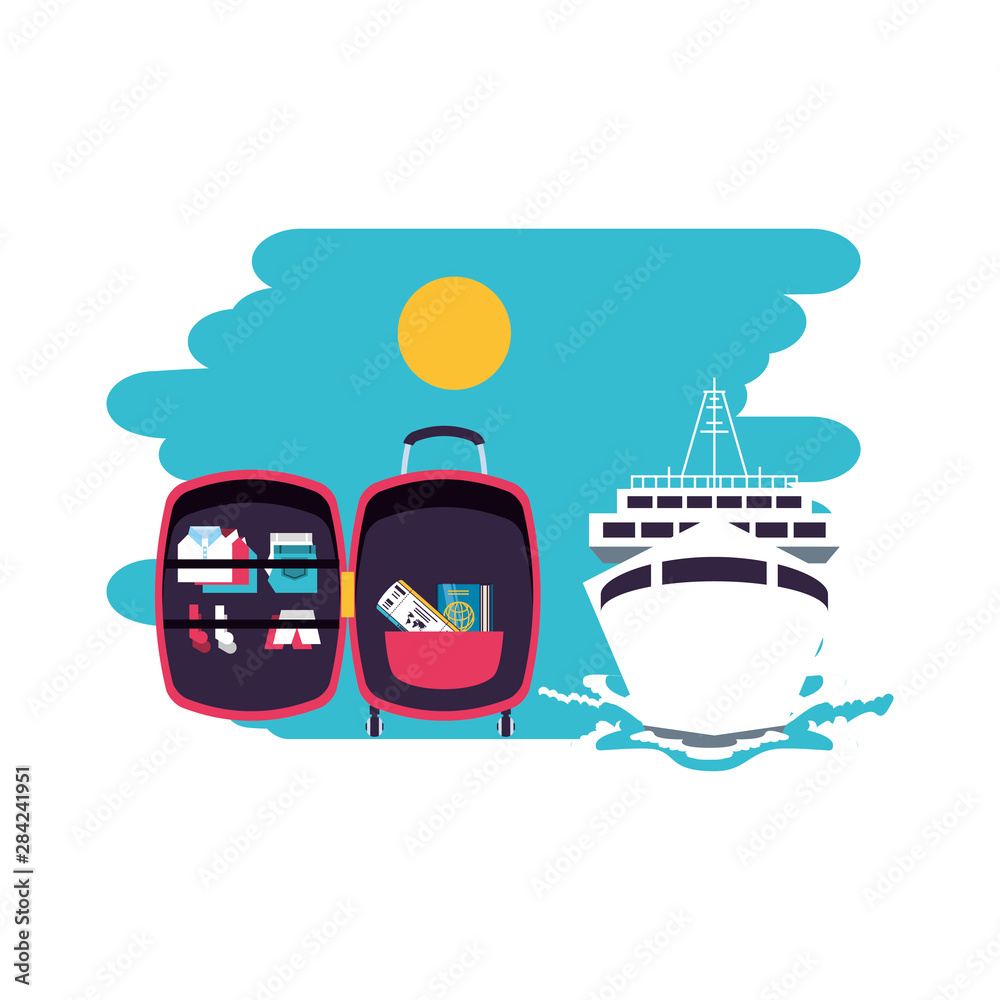 Wall mural ship cruise boat with suitcase