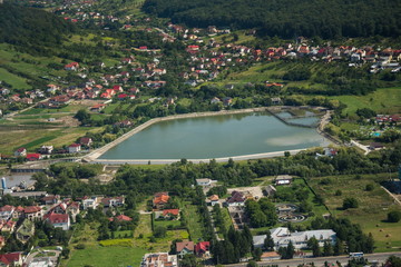 ROMANIA Bistrita ,Panoramic view from the plane,The Lake,august 2019