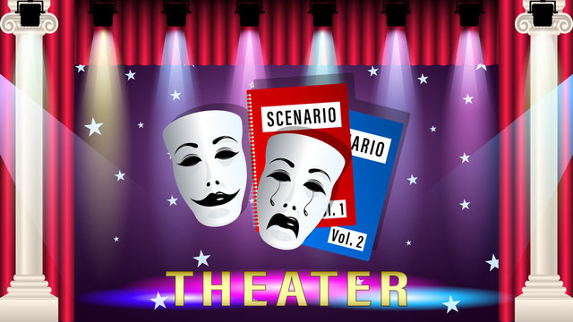 theatrical mask, script, scene