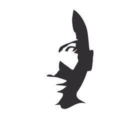 Face front view. Elegant silhouette of a female head. Portrait of a happy smiled woman