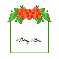 Texture orange wreath frame, for card template of party time. Vector