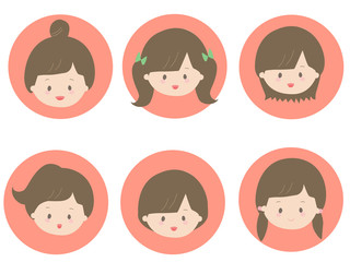 女の子たちの顔アイコン　ポジティブ