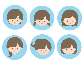 女の子たちの顔アイコン　ポジティブ