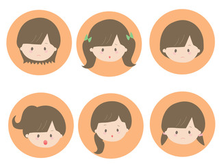 女の子たちの顔アイコン　ネガティブ