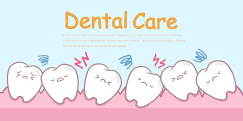 cute cartoon crowding tooth concept