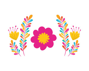 colorful flower with leafs isolated icon