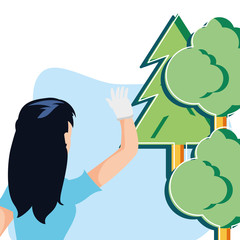 Isolated trees and woman avatar design