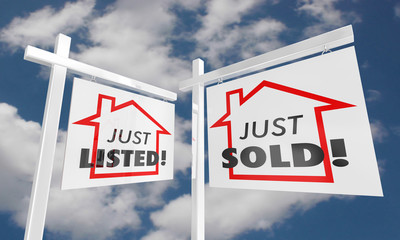 Just Listed Sold Real Estate Home for Sale Sign 3d Illustration