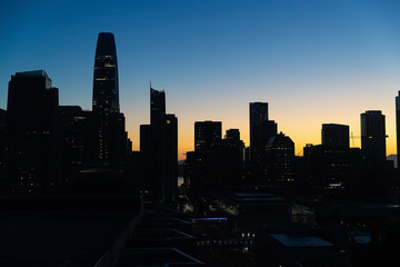 San Francisco California city skyline before sunrise