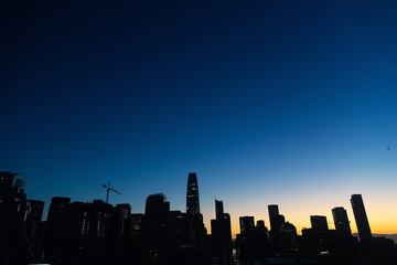 San Francisco California city skyline before sunrise